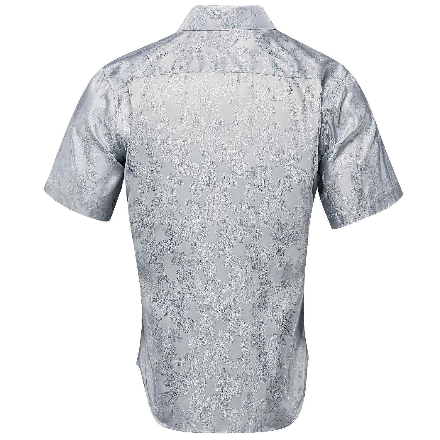 Grey Paisley Silk Men's Short Sleeve Shirt