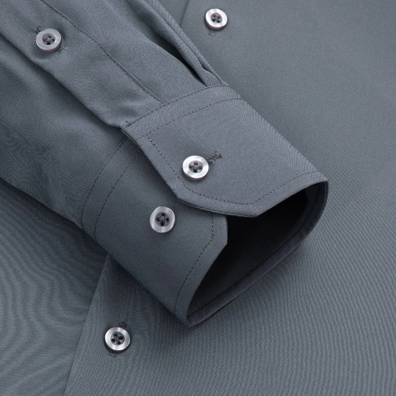 Grey Solid Cotton Stretchy Fabric Men's Long Sleeve Shirt