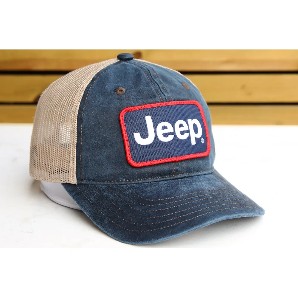 Hat - Jeep Coated Chino Twill Patch - Navy/Khaki