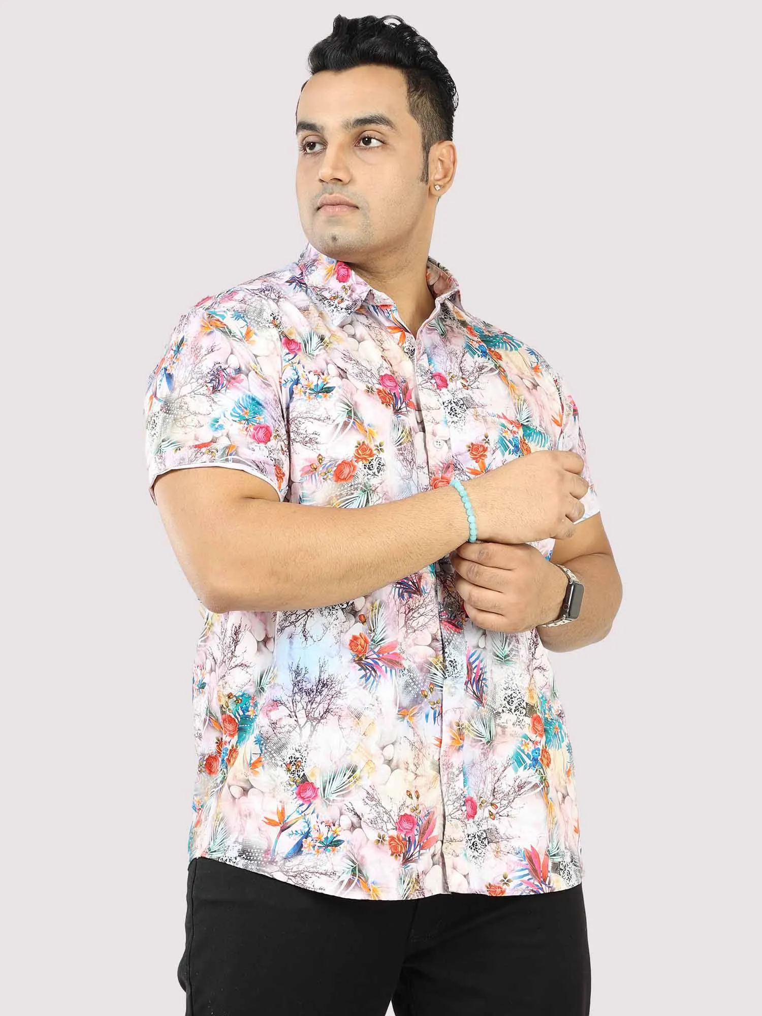 Hibiscus Tropic Digital Printed Half Sleeve Shirt Men's Plus Size