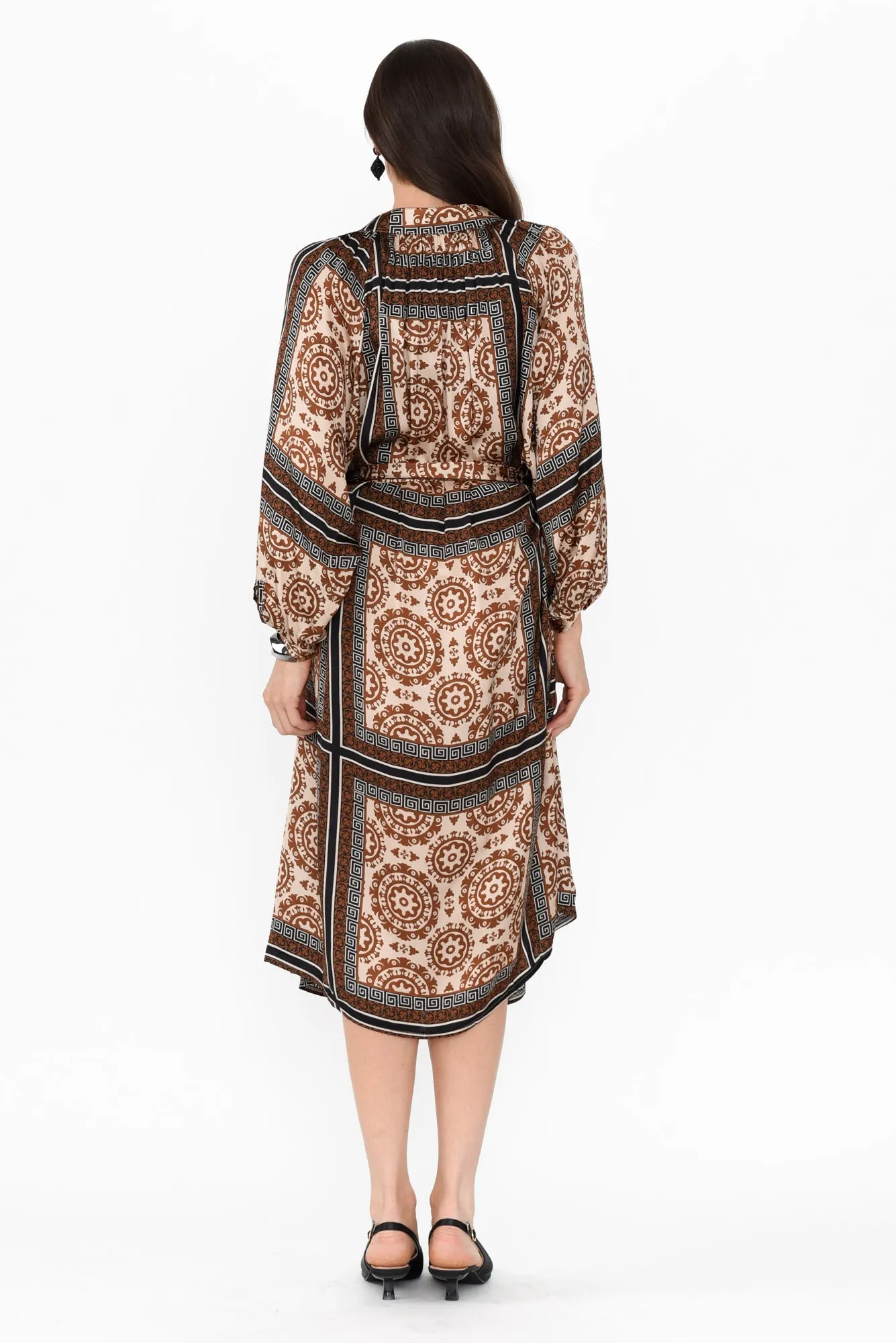 Hills Brown Geo Silk Blend Dress