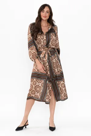 Hills Brown Geo Silk Blend Dress