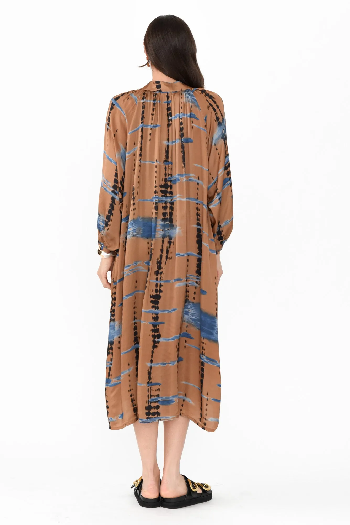 Hills Tan Abstract Silk Blend Dress