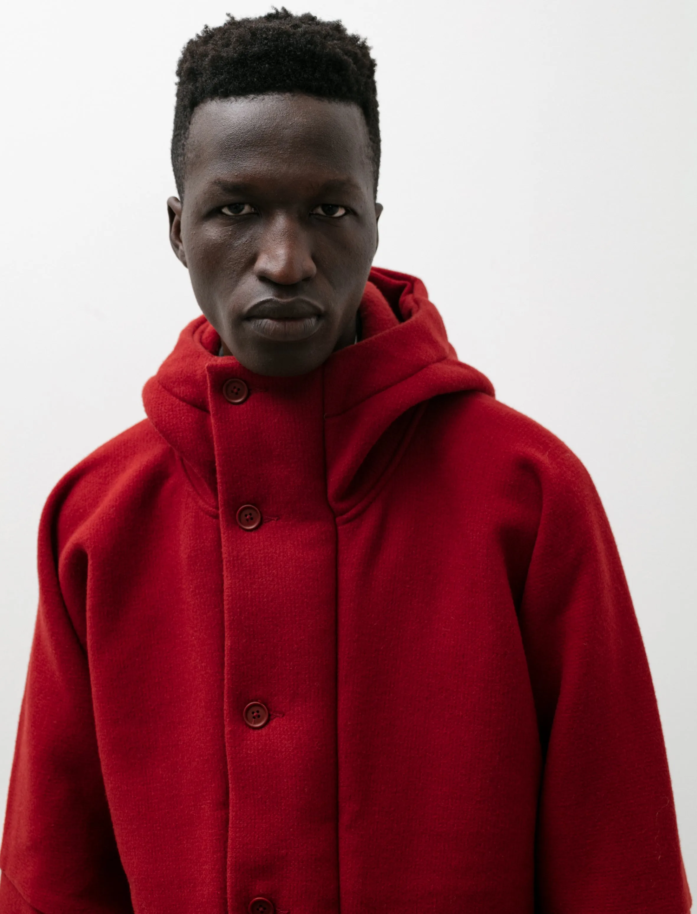 Hooded Coat Heavy Wool Duffle Red