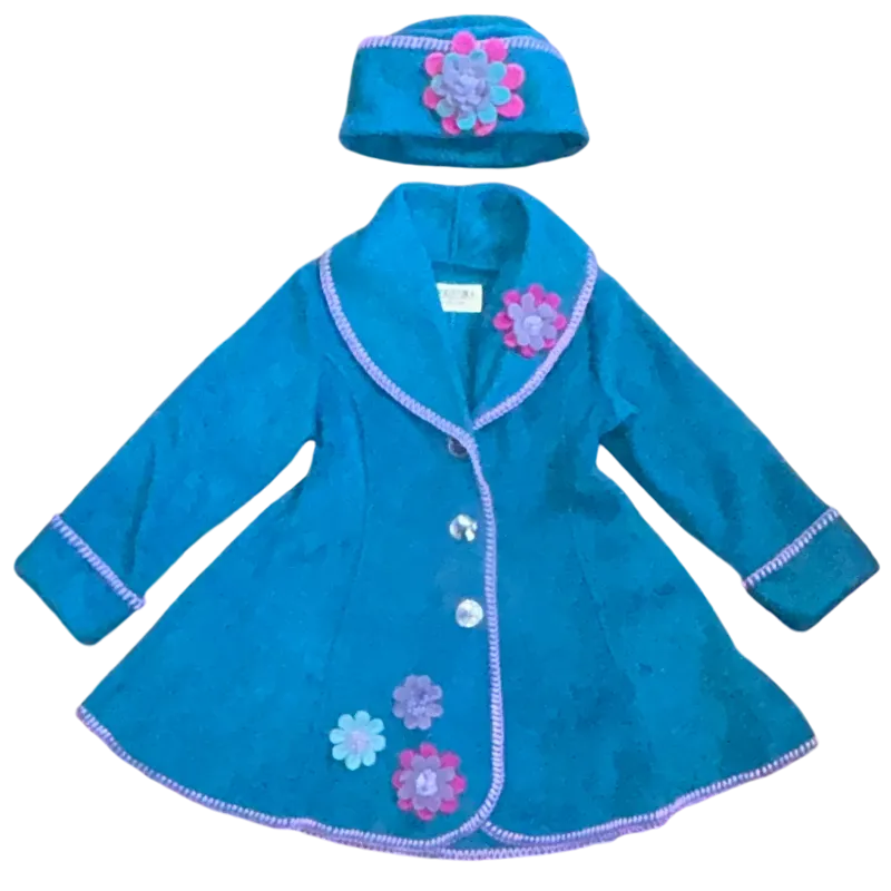 Isadora Swing Coat  and Hat Set Teal Made in USA