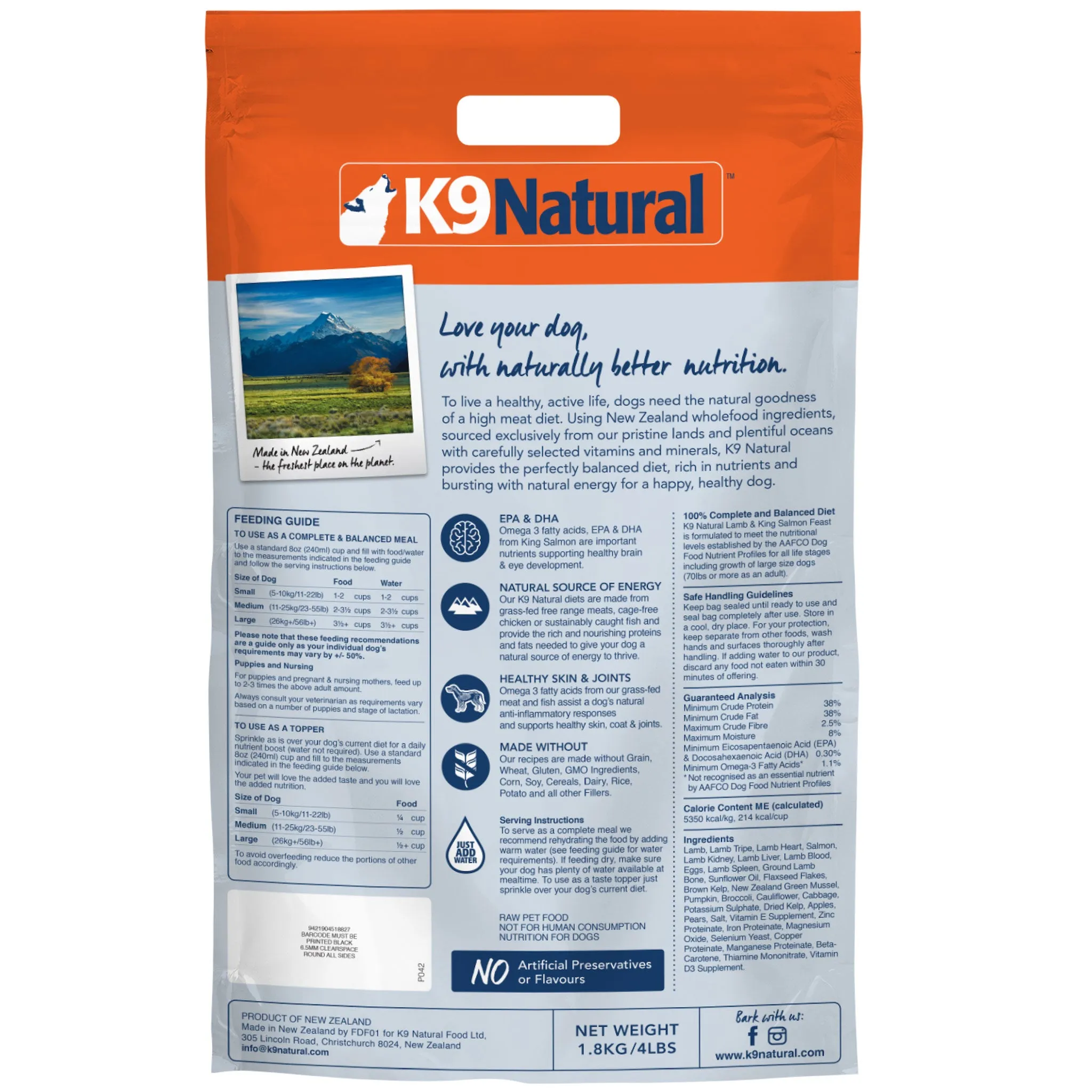 K9 Natural Freeze-Dried Lamb & Salmon Dog Food