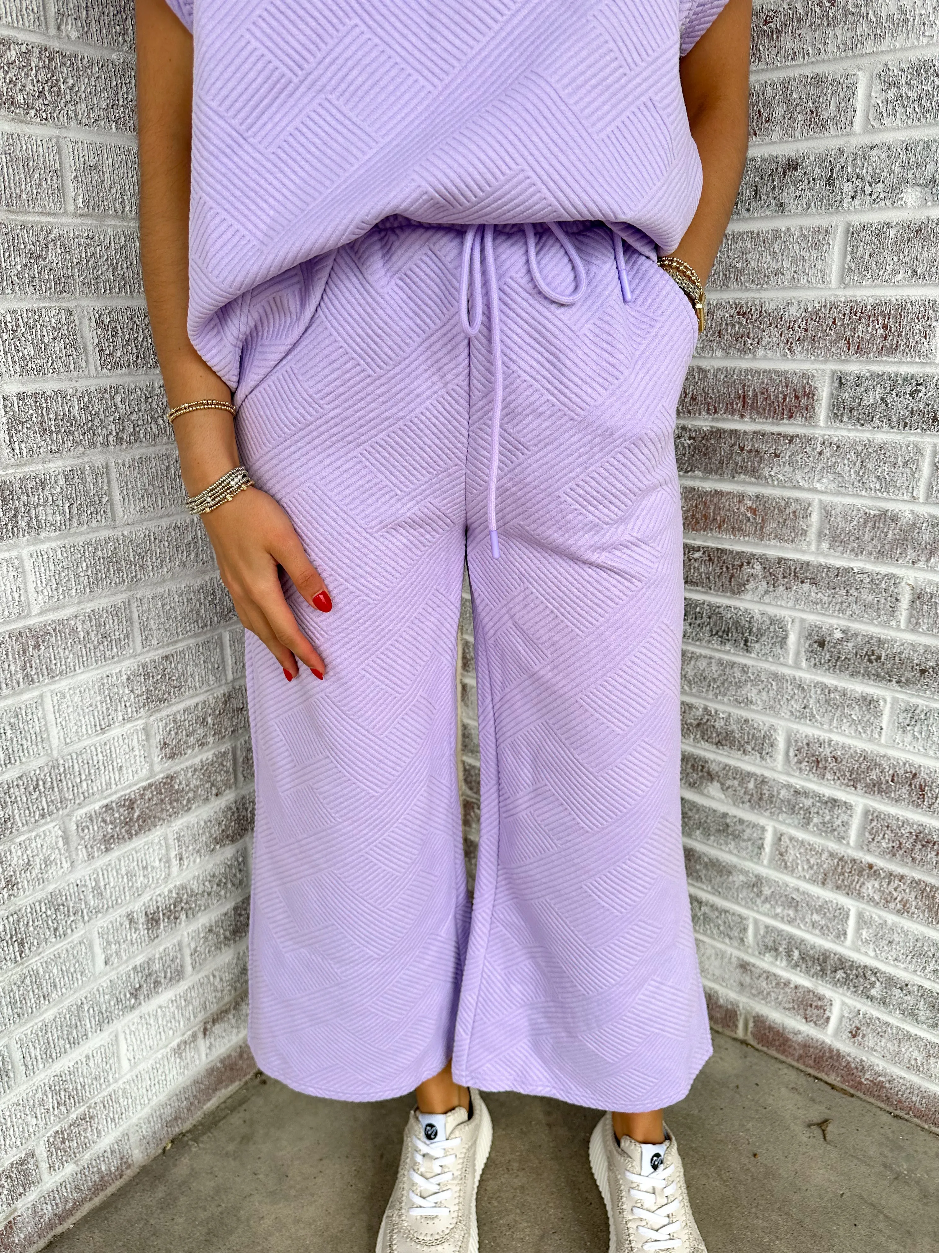 Keep Wishing Textured Cropped Wide Pants