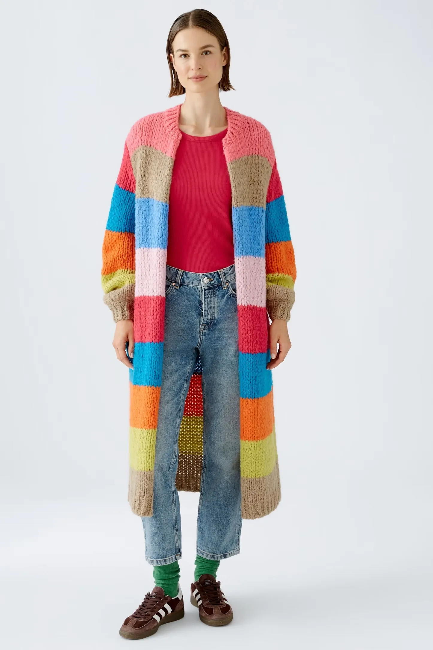 Knitted Coat in Red/Blue