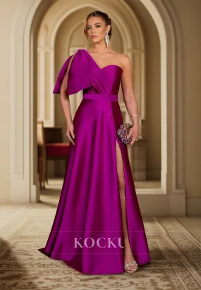 L3103 - Gorgeous & Charming A-Line One Shoulder Satin Split Evening Party Prom Dress