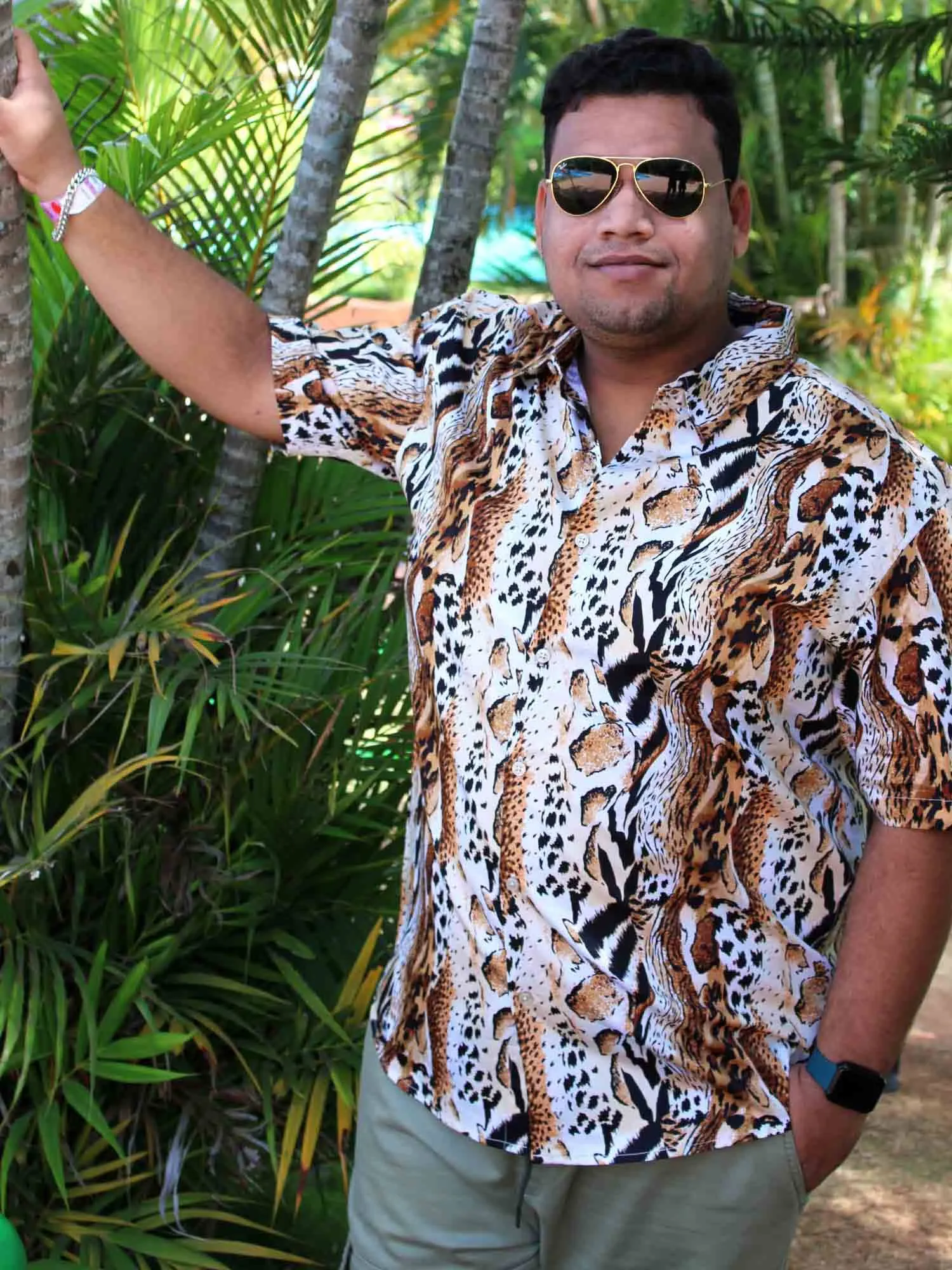 Leopard Digital Printed Half Shirt Men's Plus Size