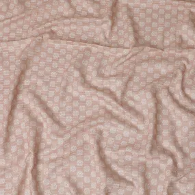 Light peach synthetic silk fabric with same tone embroidery having off white print and sequins in stripe design-D16420