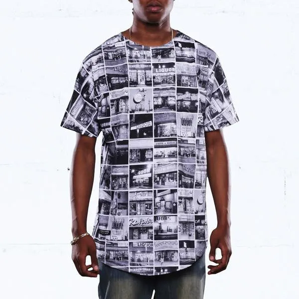 Liquors vs Bodega Grid Curved Hem T Shirt Black