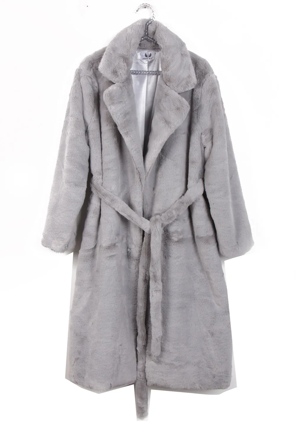 Longline Faux Fur Coat with Belt