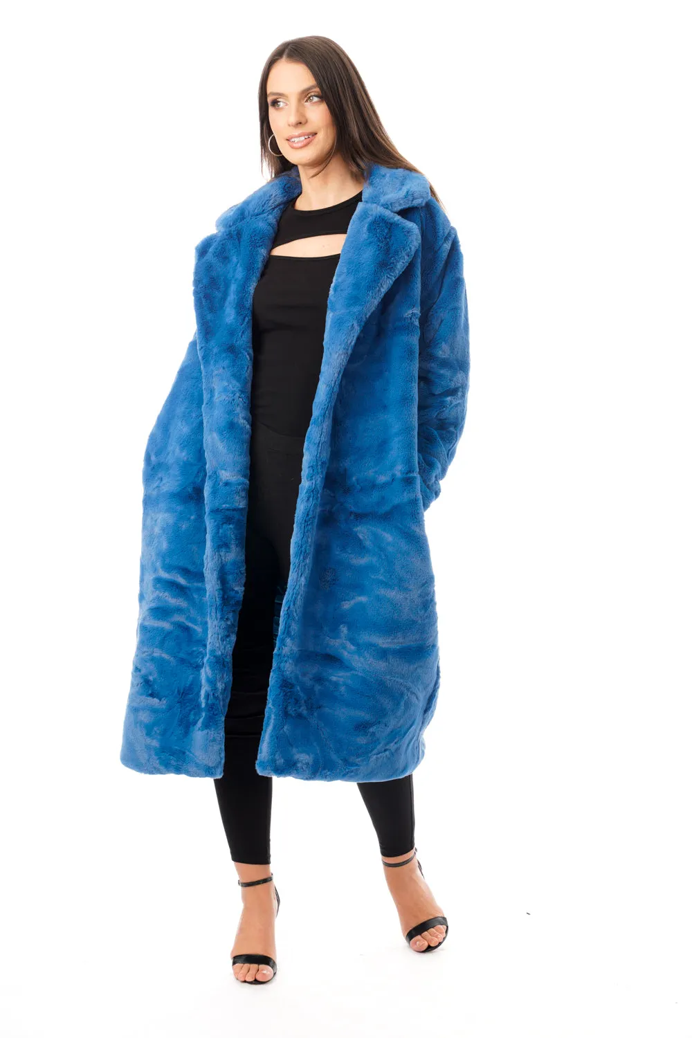 Longline Faux Fur Coat with Belt