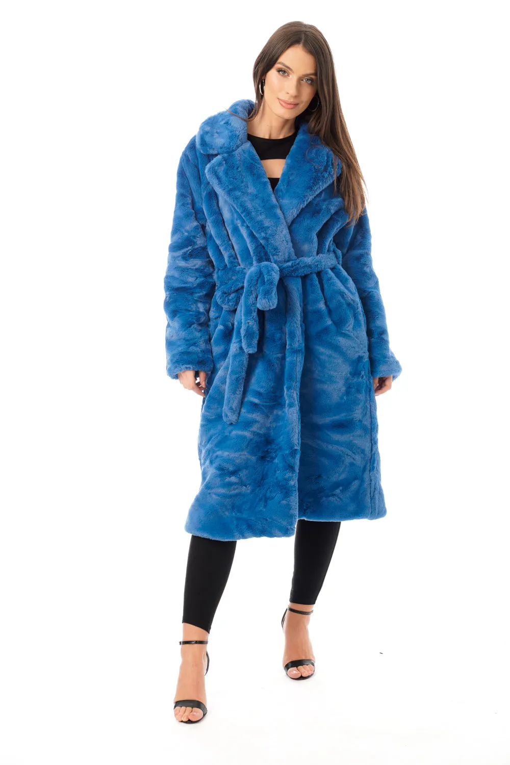 Longline Faux Fur Coat with Belt