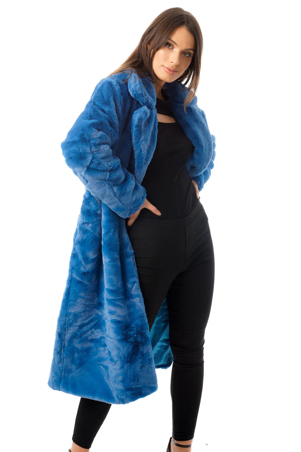 Longline Faux Fur Coat with Belt