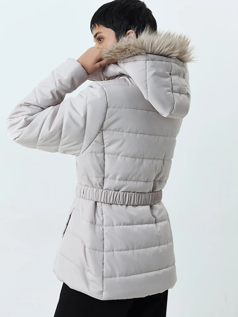 LOV Light Grey Quilted Puffer Jacket