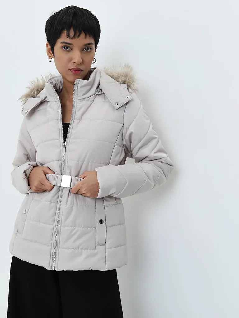 LOV Light Grey Quilted Puffer Jacket