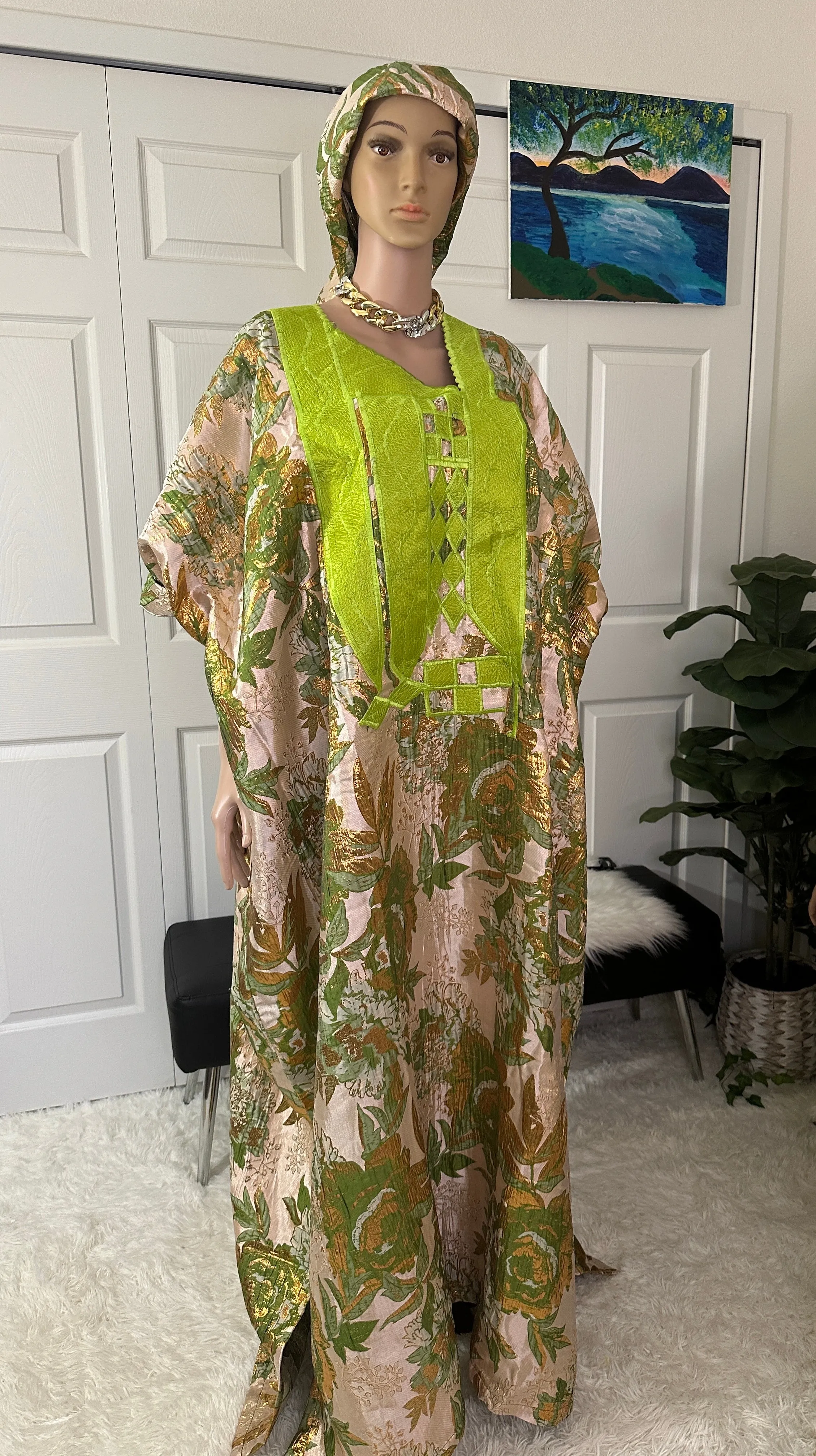 Luxury Olive Kaftan bubu dress