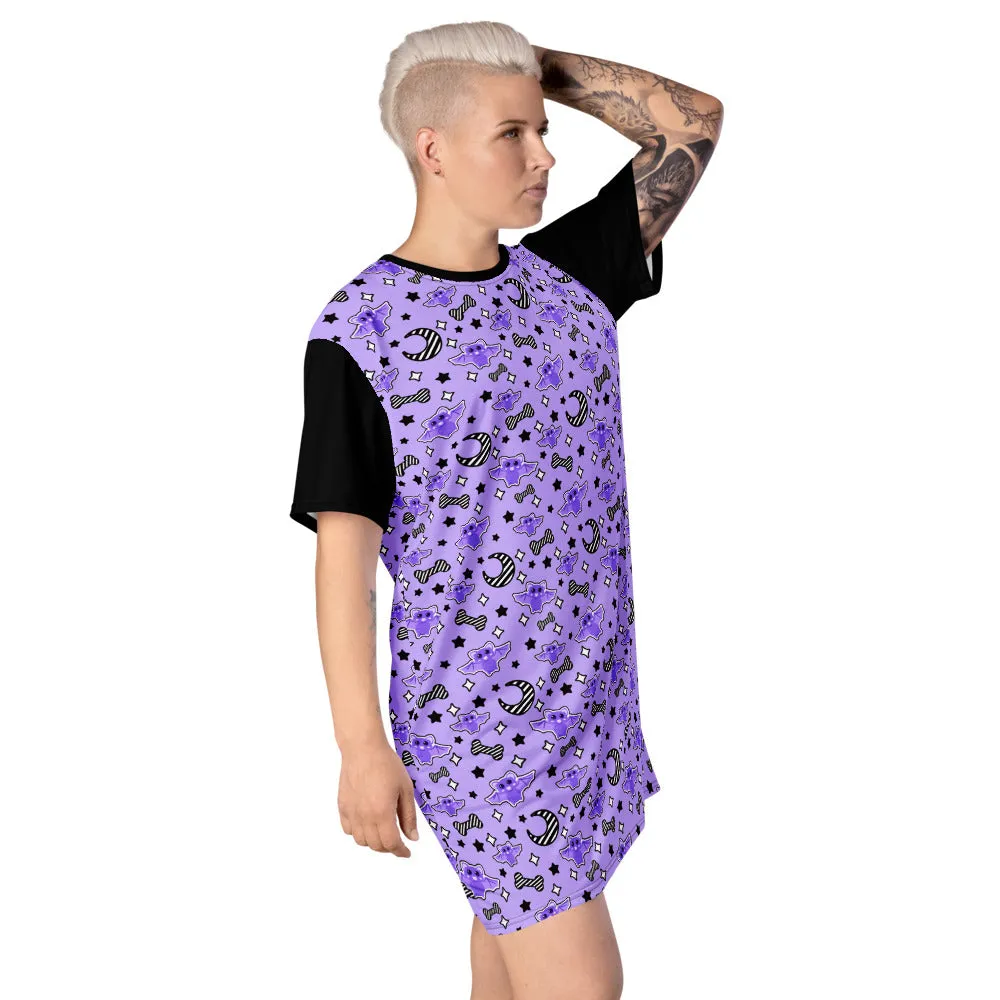 Magical Kawaii Spooky Bats Purple T-shirt dress