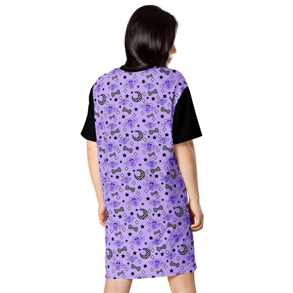 Magical Kawaii Spooky Bats Purple T-shirt dress