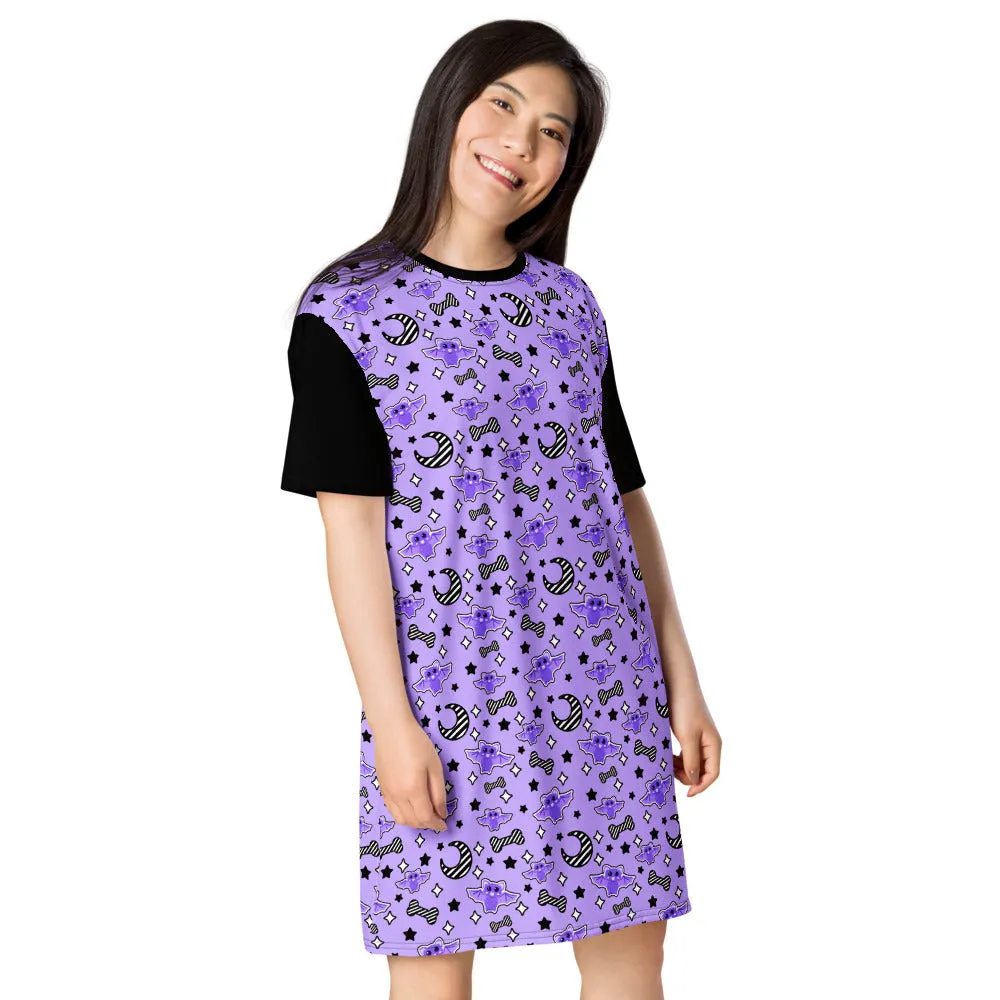 Magical Kawaii Spooky Bats Purple T-shirt dress