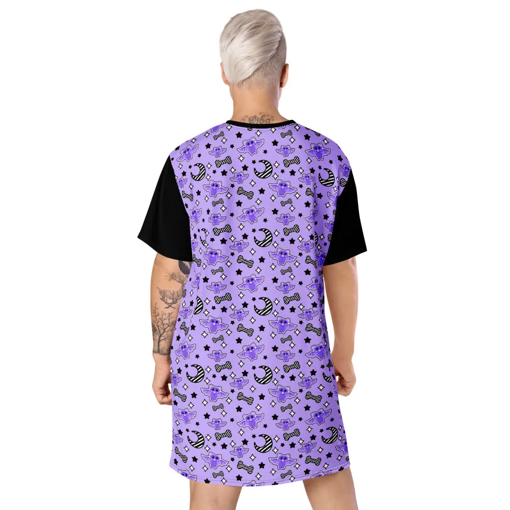 Magical Kawaii Spooky Bats Purple T-shirt dress