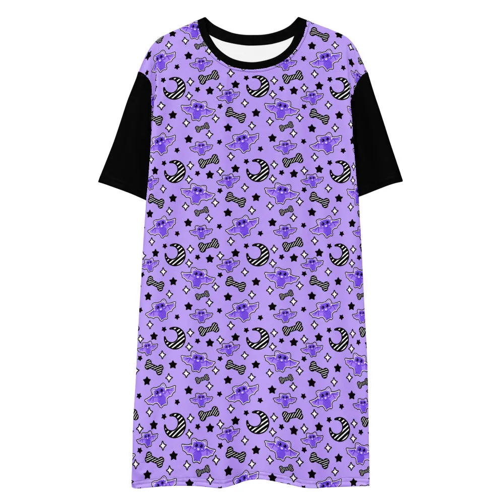 Magical Kawaii Spooky Bats Purple T-shirt dress