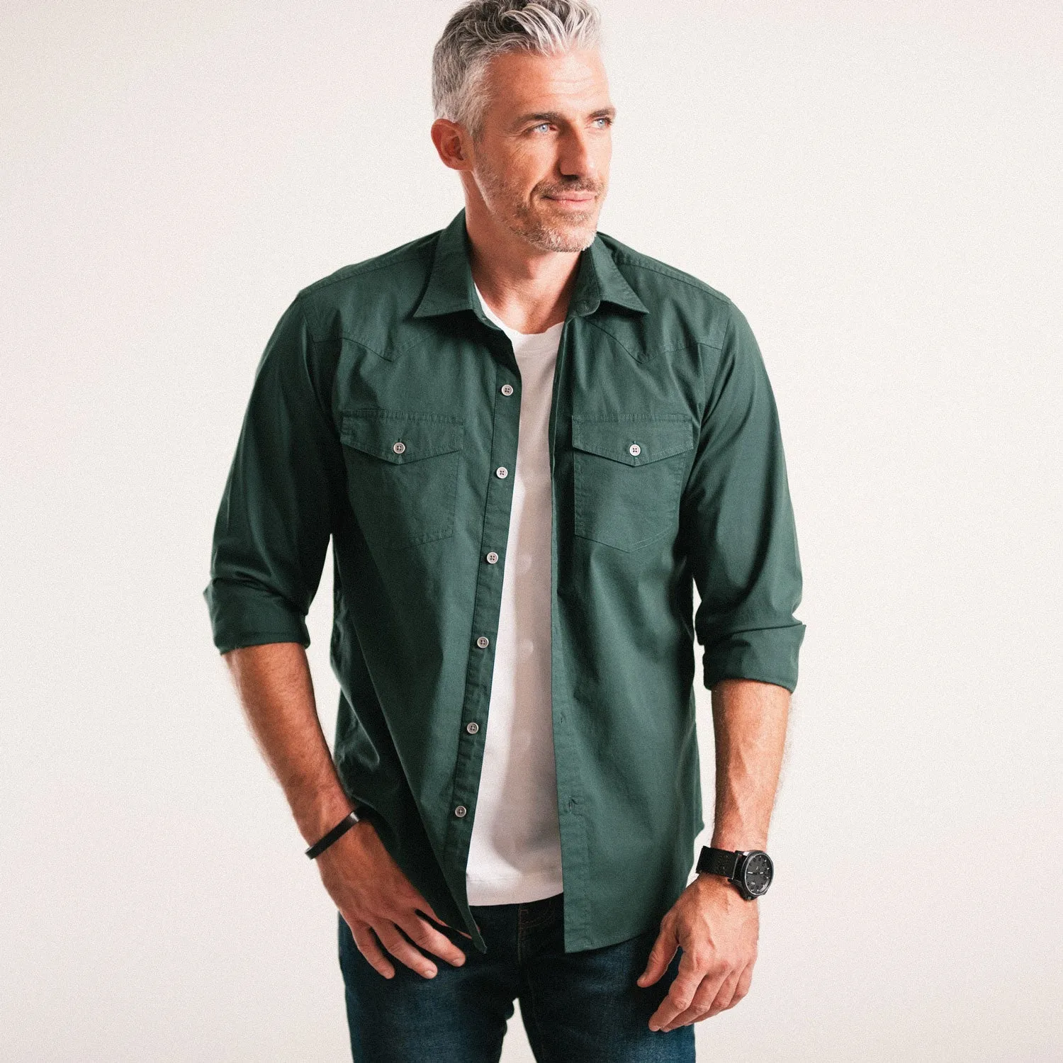 Maker Shirt – Forest Green Stretch Poplin