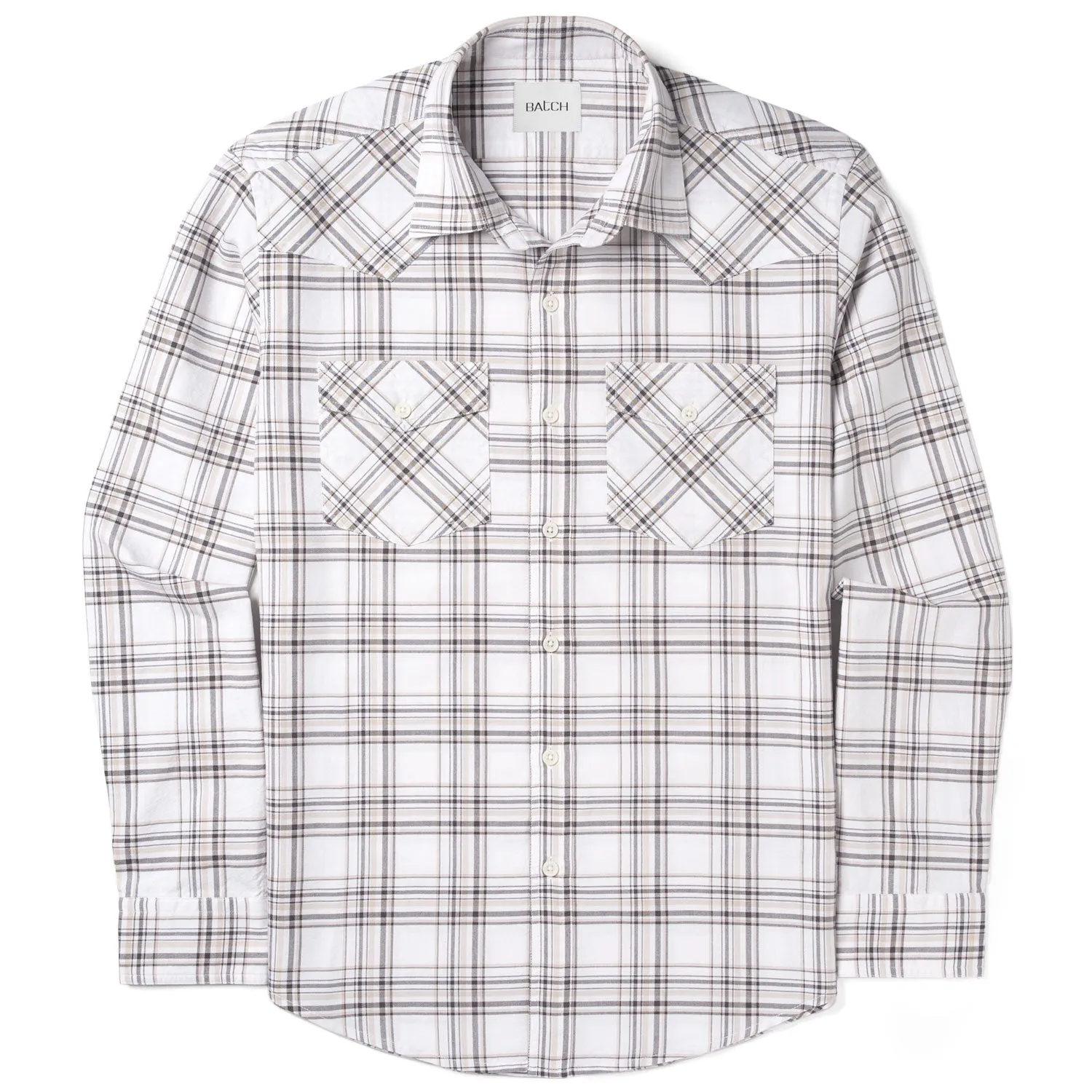 Maker Shirt – White Cotton Oxford Plaid