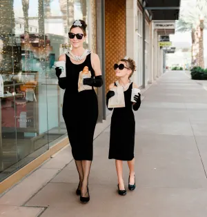 Matching Mommy and Me Holly Golightly Audrey Hepburn Complete Premium Halloween Costume Bundle Set