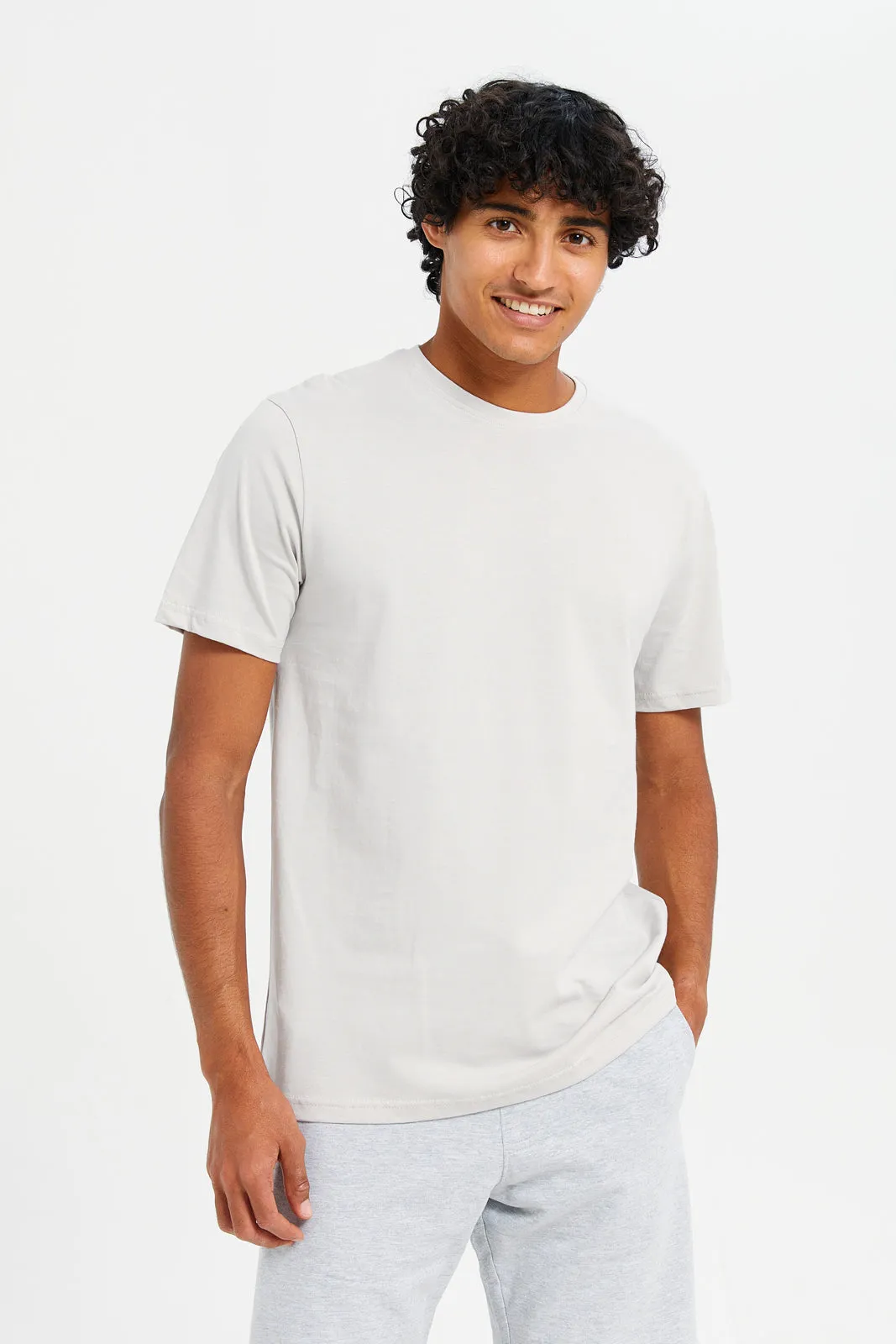 Men Grey Round Neck T-Shirt