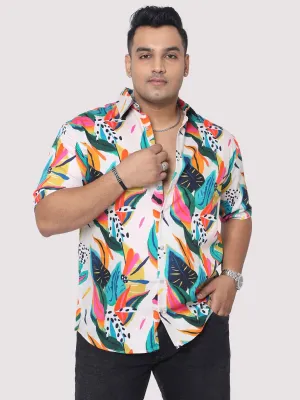 Men Plus Size Coloured Leaves Digital Printed Half Shirt