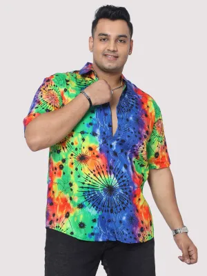 Men Plus Size Rainbow Scrunch Digital Printed Half Shirt