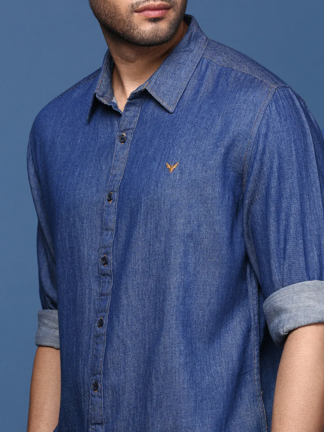 Men Solid Navy Blue Slim Fit Shirt