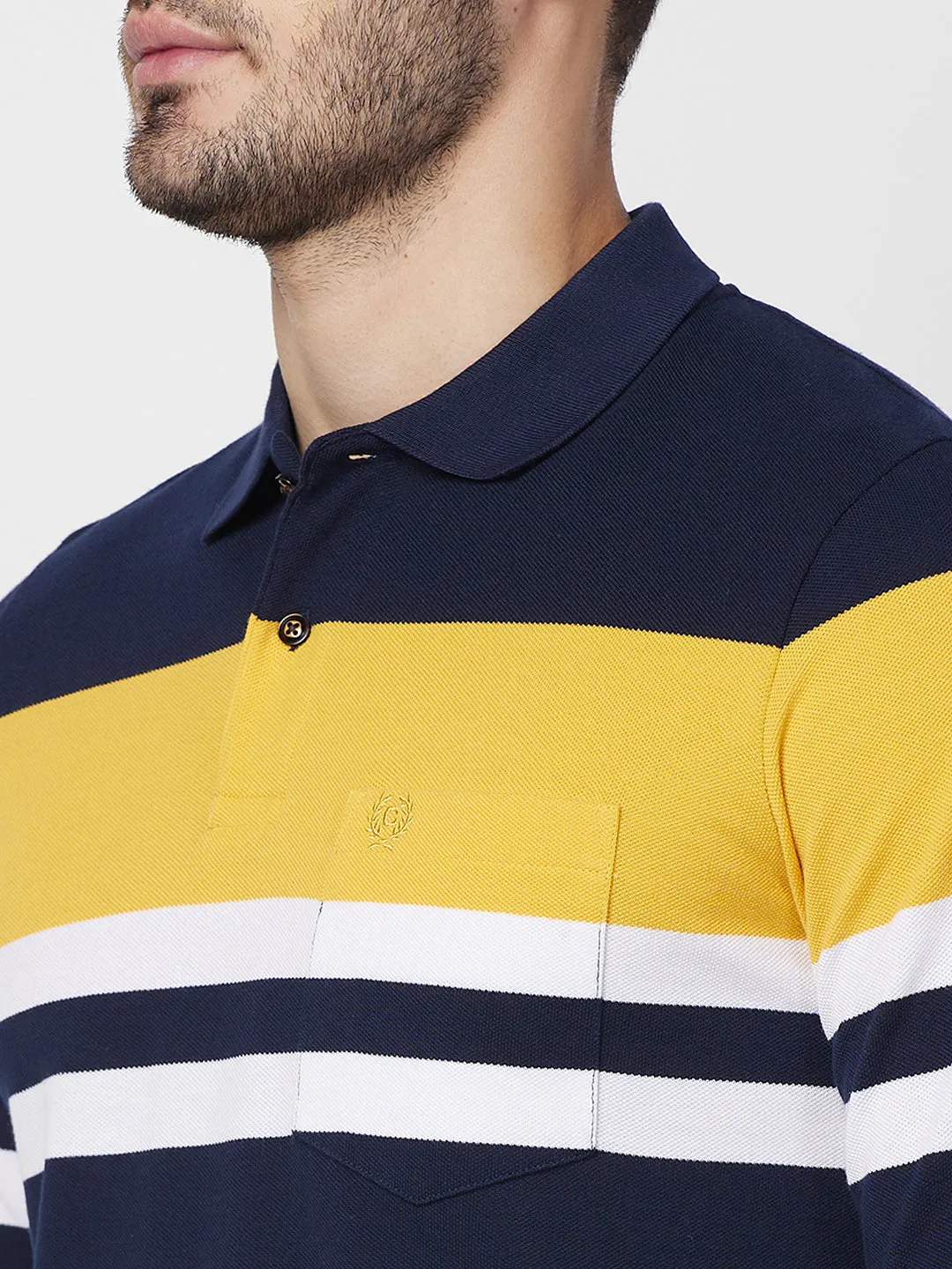 Men's Full Sleeve Striped Pique Polo