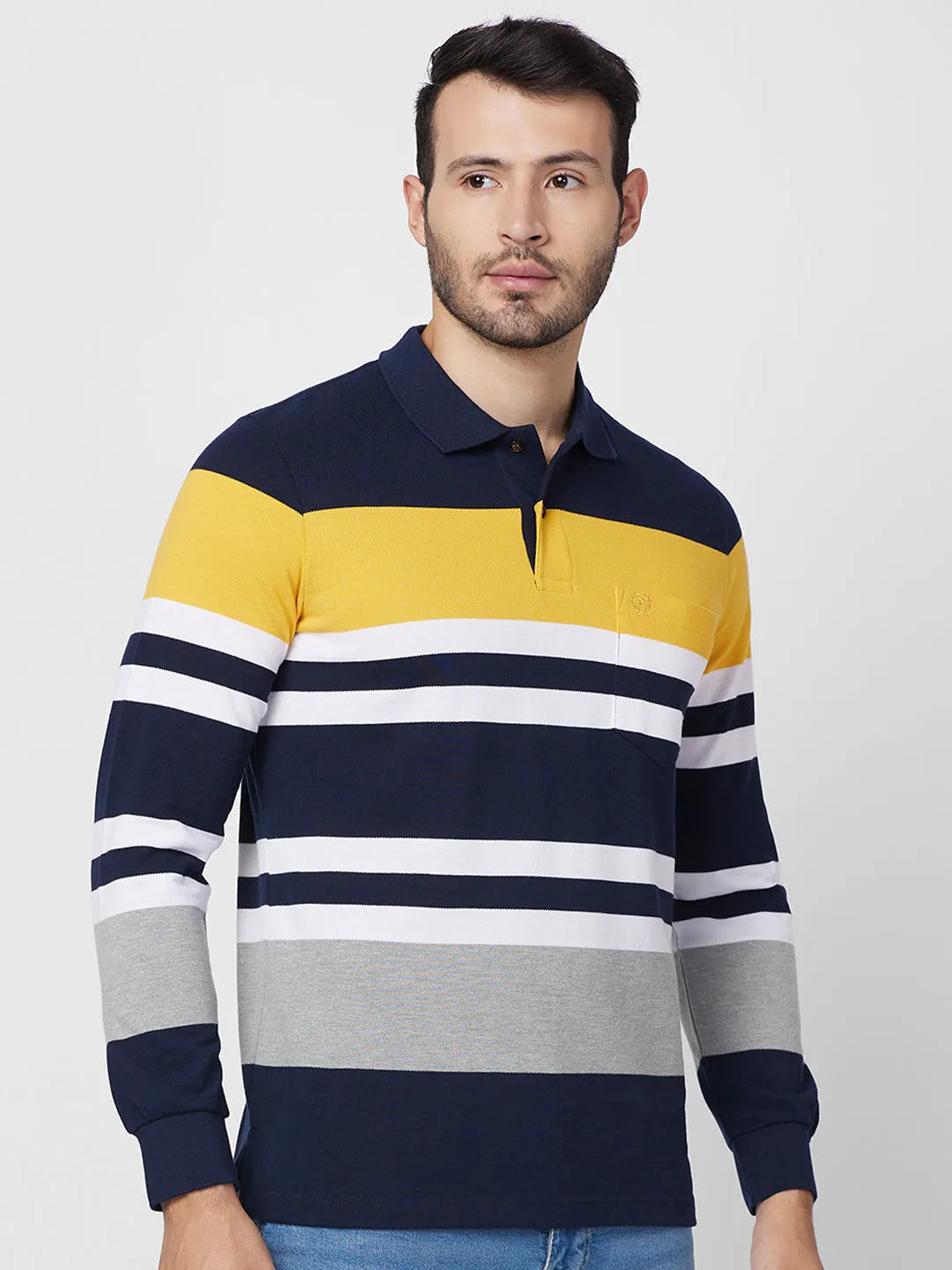 Men's Full Sleeve Striped Pique Polo