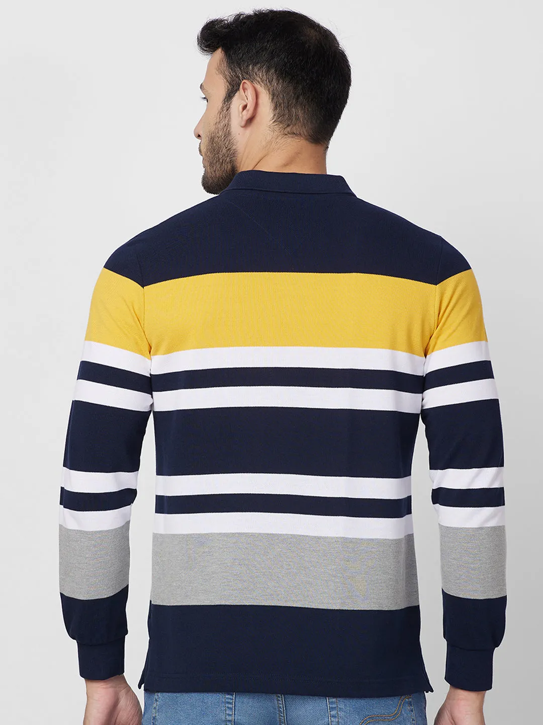 Men's Full Sleeve Striped Pique Polo