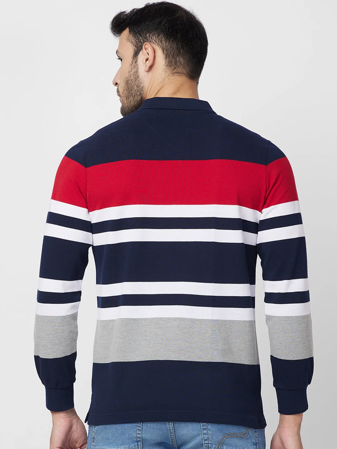 Men's Full Sleeve Striped Pique Polo