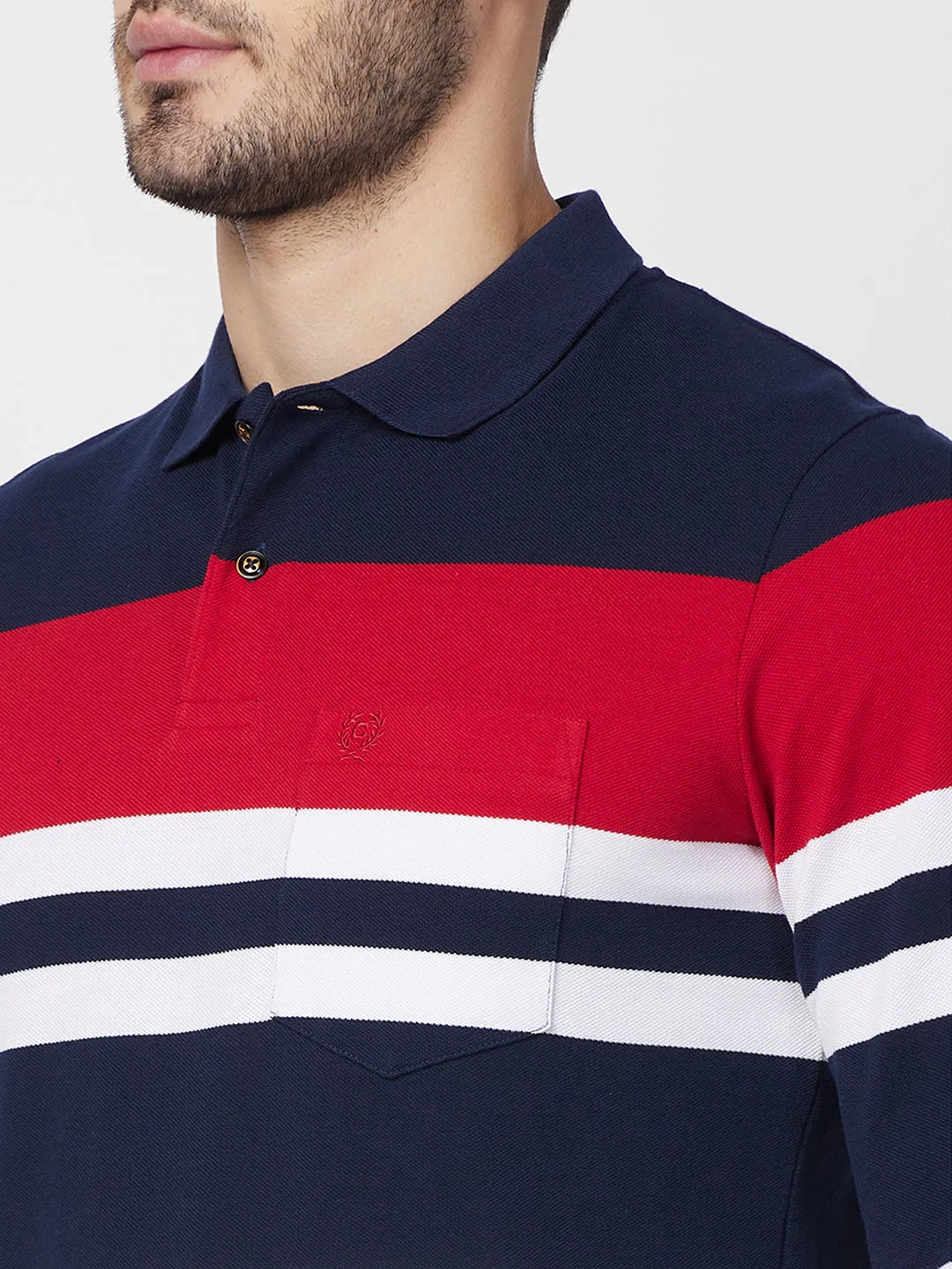 Men's Full Sleeve Striped Pique Polo