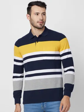 Men's Full Sleeve Striped Pique Polo