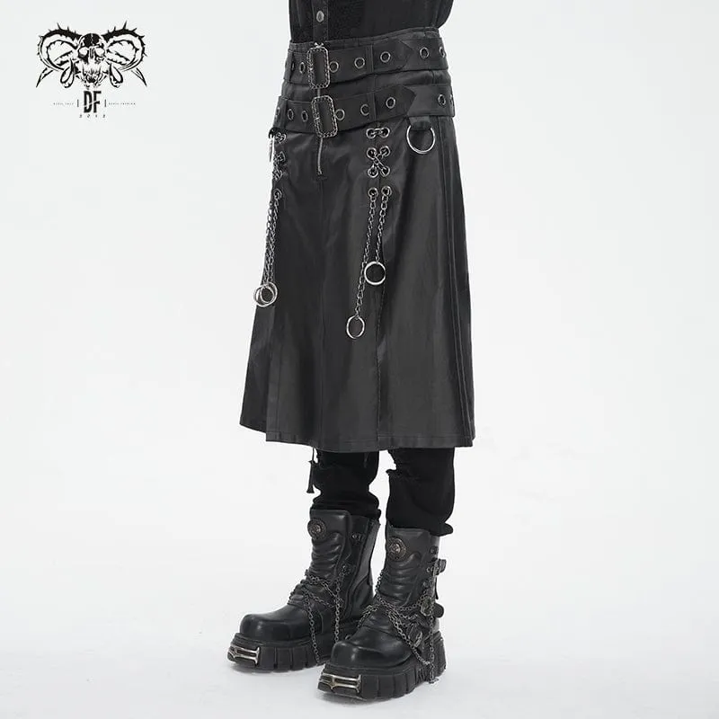 Men's Gothic Double-belt Side Slit Skirt