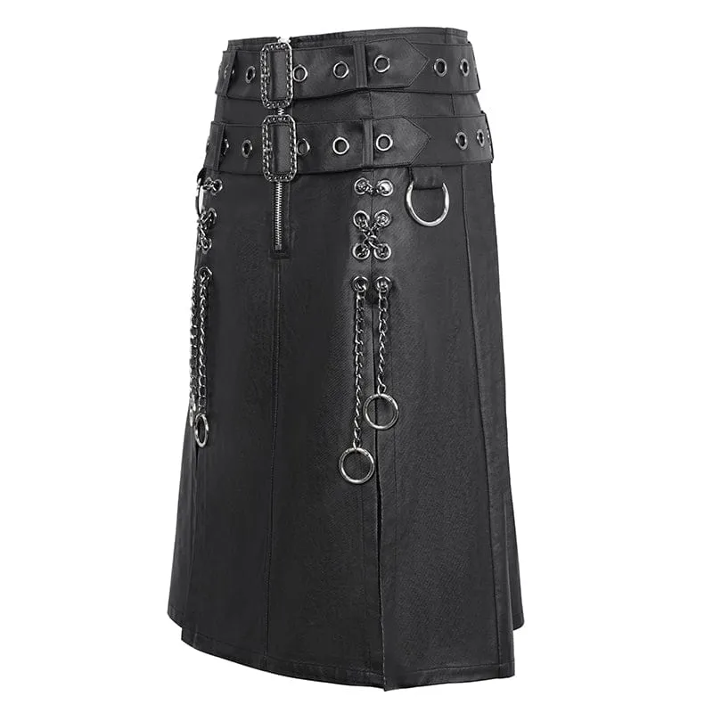 Men's Gothic Double-belt Side Slit Skirt