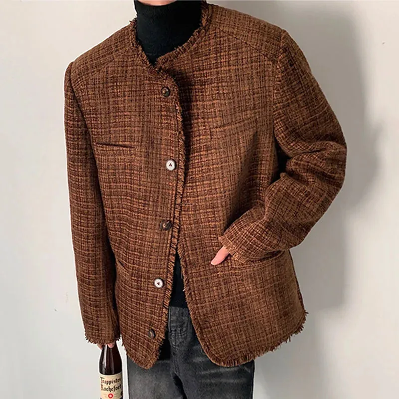 Men's Jackets Casual Gradient Color Round Neck Rough Selvedge Design Male Short Coats Korean Stylish Spring 9C4873