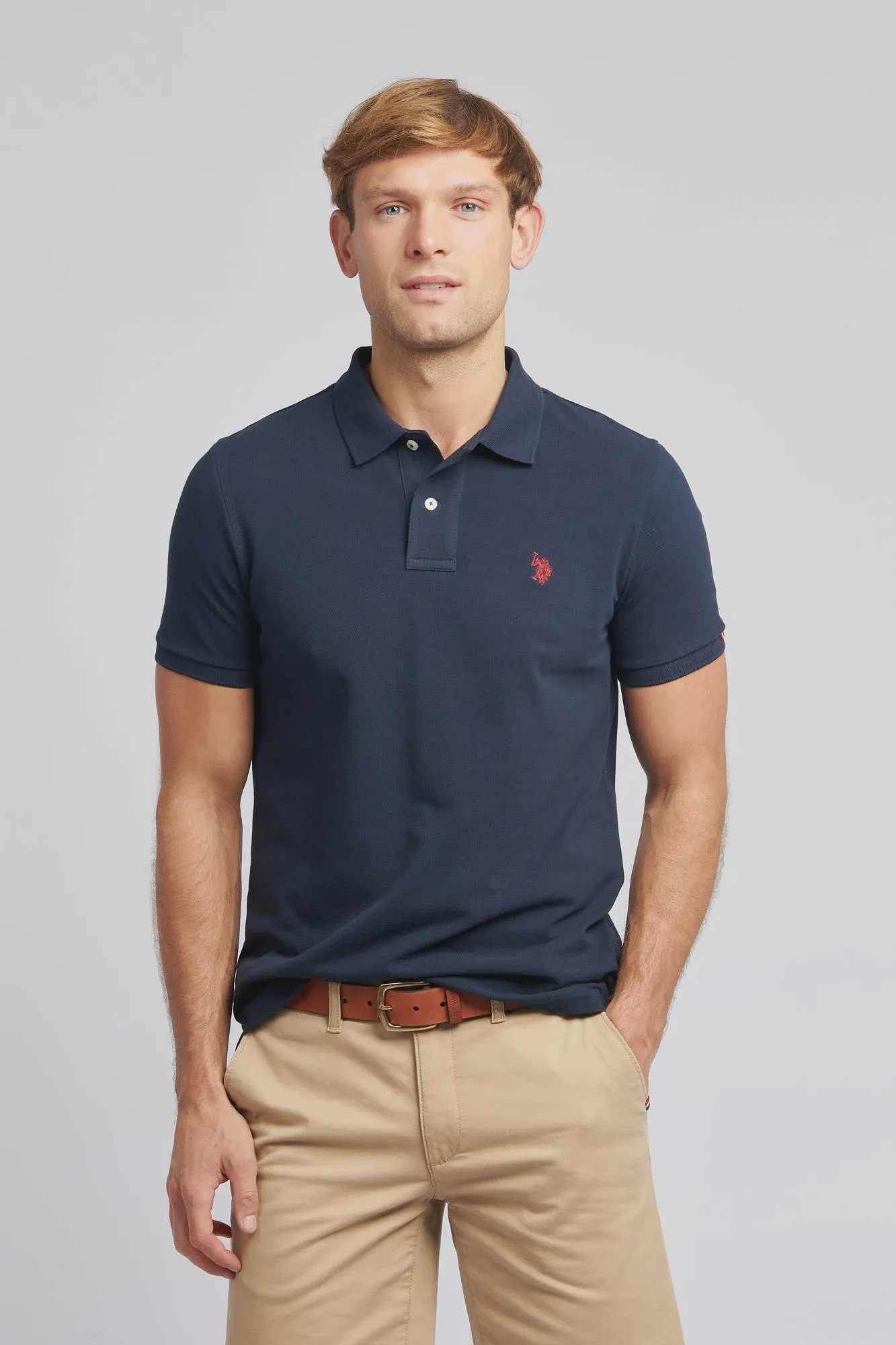 Mens Pique Polo Shirt in Dark Sapphire Navy / Haute Red DHM