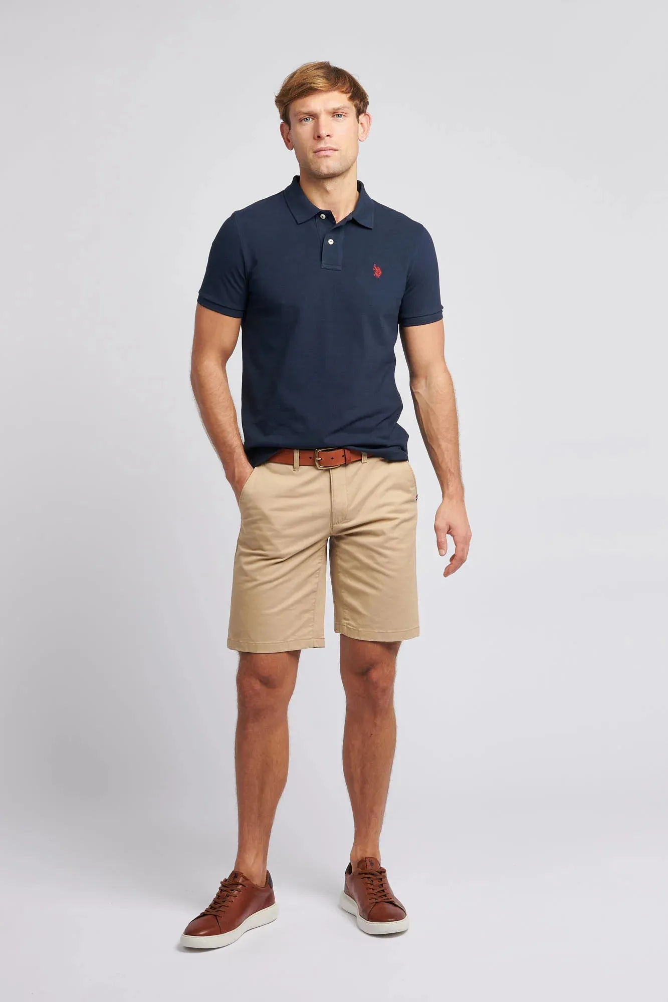 Mens Pique Polo Shirt in Dark Sapphire Navy / Haute Red DHM