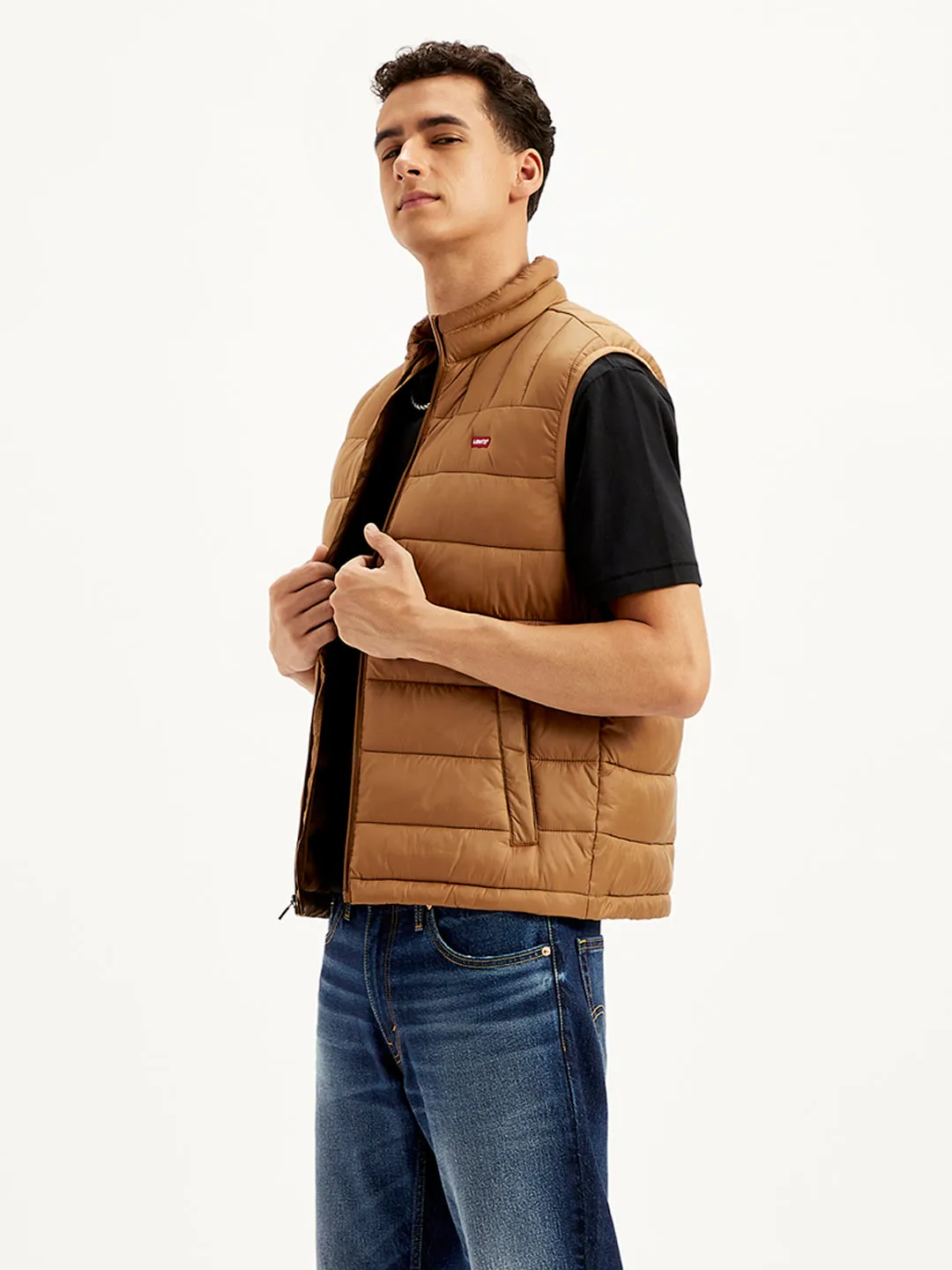 Men's Quilted Brown High Neck Puffer Jacket