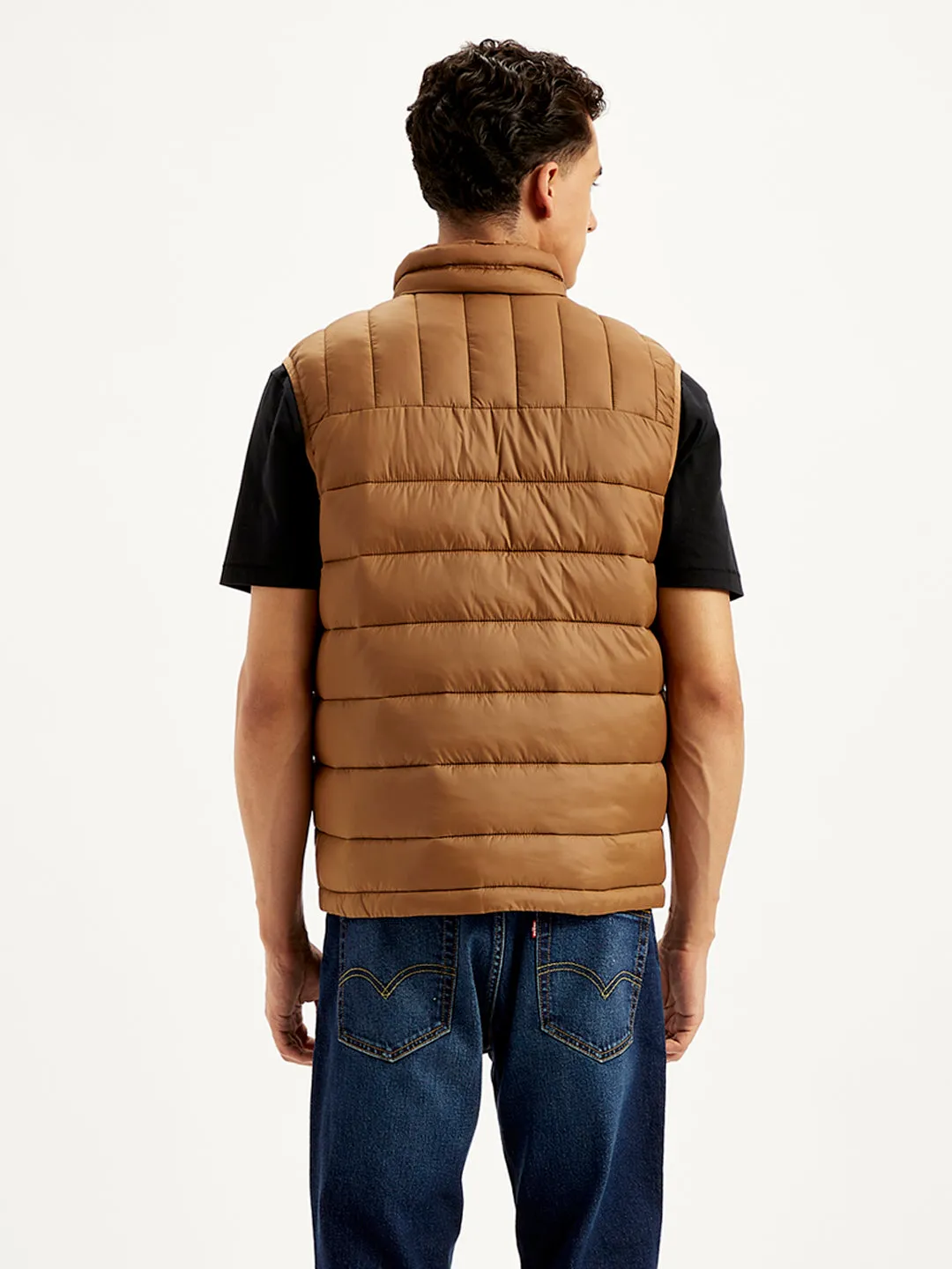 Men's Quilted Brown High Neck Puffer Jacket