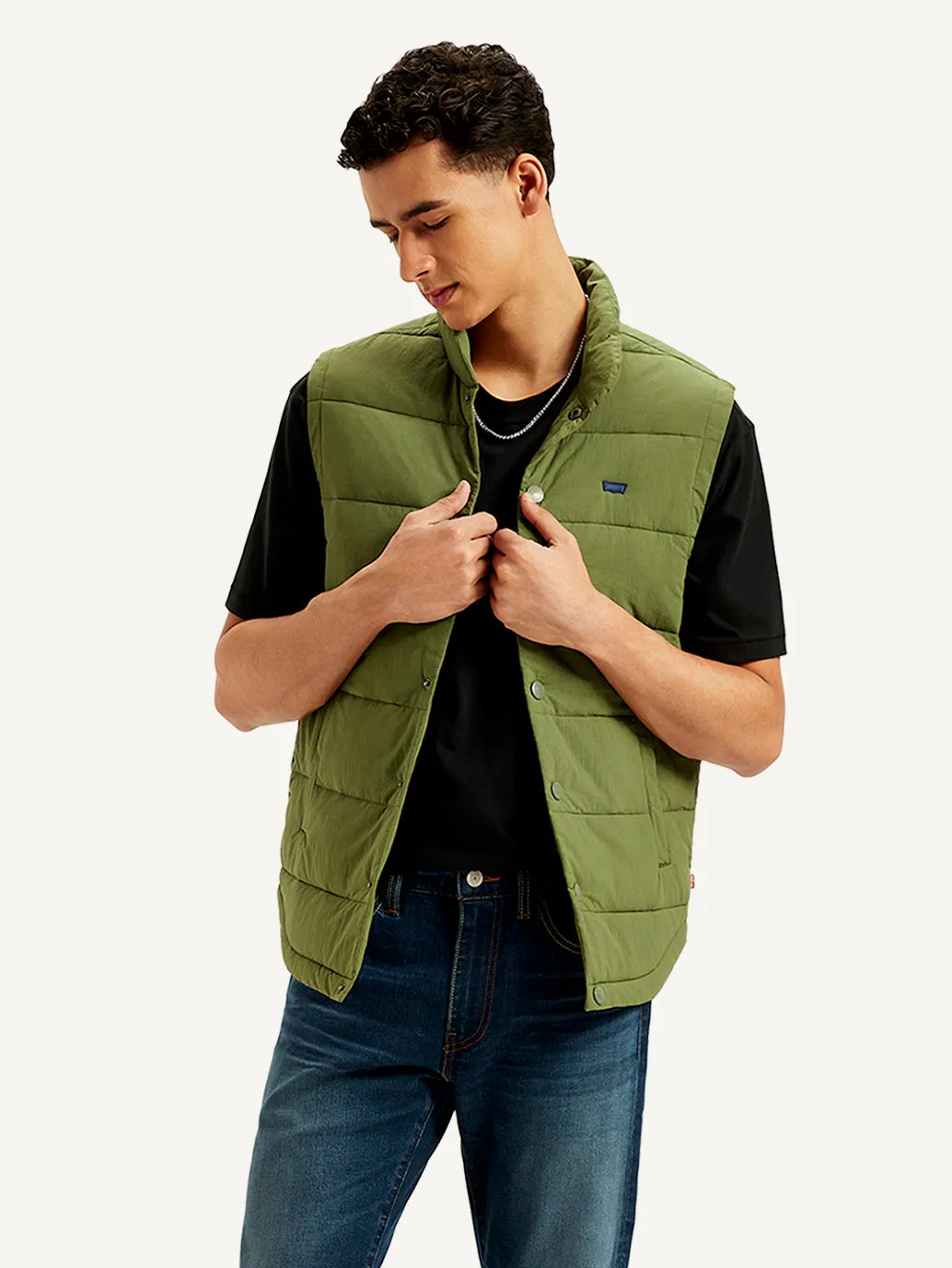 Men's Quilted Olive High Neck Puffer Jacket