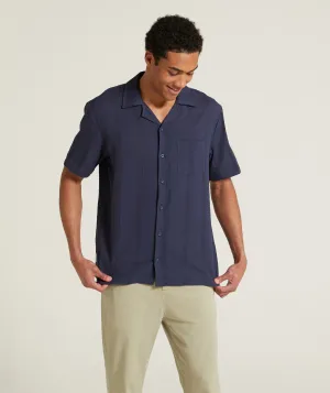 Mens Seersucker Stripe Shirt - Navy